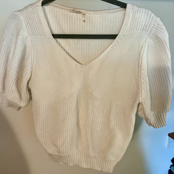Urban Daizy Knit Puff-Sleeve Top, Size L, Cream - Picture 1 of 2